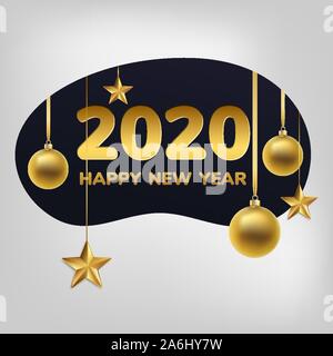 Weihnachten Grusskarten, vector Hintergrund. Gold Christmas Ball und Stern. Frohes neues Jahr 2020. Vector Illustration Stock Vektor