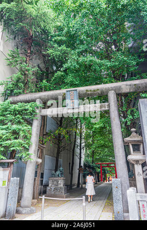 Tokio, Japan, Asien - 27. August 2019: Torii Tor an Hanazono Jinja Schrein Stockfoto