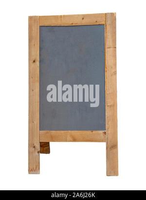 Menü Vorlage, Tafel leere Staffelei mit Holzrahmen isolierten Ausschnitt vor weißem Hintergrund, kopieren Raum Stockfoto