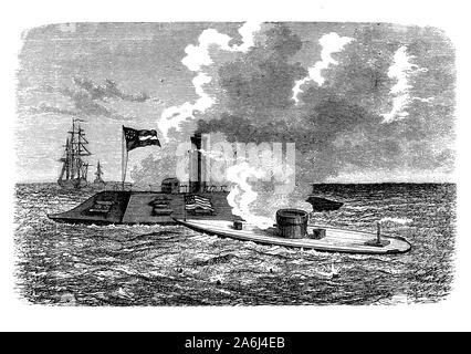 Die USS Merrimack Dampf Fregatte im Jahre 1855 ins Leben gerufen, im Amerikanischen Bürgerkrieg gefangen CSS Virginia umbenannt und gegen die eiserne Monitor in der Schlacht von Hampton Roads in 1862 verwendet Stockfoto