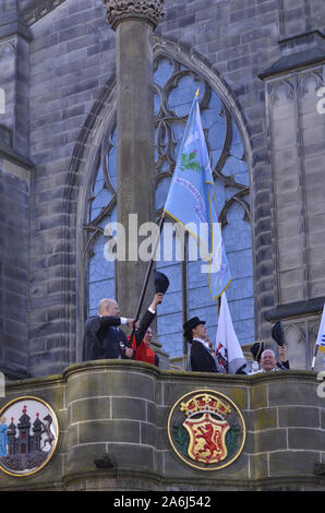 Reiter und civic Zahlen im Jahr 2019, der Märsche in Edinburgh, Schottland, Großbritannien. Über 250 Pferde und Reiter nahmen an der Veranstaltung teil. Stockfoto