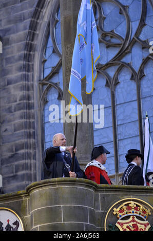 Reiter und civic Zahlen im Jahr 2019, der Märsche in Edinburgh, Schottland, Großbritannien. Über 250 Pferde und Reiter nahmen an der Veranstaltung teil. Stockfoto