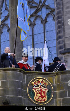Reiter und civic Zahlen im Jahr 2019, der Märsche in Edinburgh, Schottland, Großbritannien. Über 250 Pferde und Reiter nahmen an der Veranstaltung teil. Stockfoto