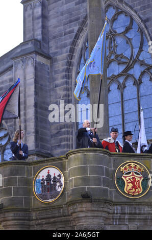 Reiter und civic Zahlen im Jahr 2019, der Märsche in Edinburgh, Schottland, Großbritannien. Über 250 Pferde und Reiter nahmen an der Veranstaltung teil. Stockfoto