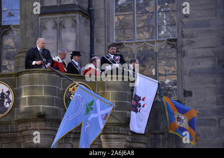 Reiter und civic Zahlen im Jahr 2019, der Märsche in Edinburgh, Schottland, Großbritannien. Über 250 Pferde und Reiter nahmen an der Veranstaltung teil. Stockfoto