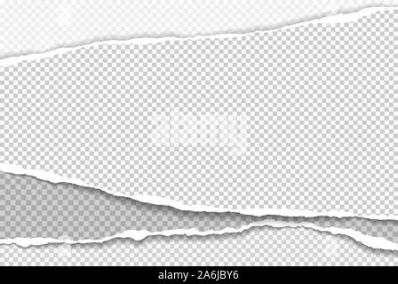 Stücke von gestapelten zerrissen, weißen und grauen realistische horizontalen Papierstreifen mit weichen Schatten sind auf Karierter Hintergrund. Vector Illustration Stock Vektor