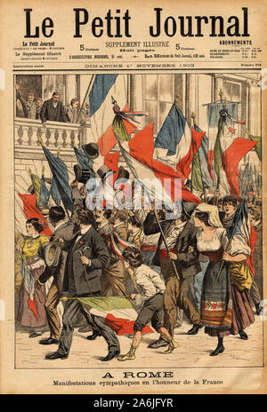 Manifestation de Sympathie Populaire, eine Rom, Devant l'ambassade de France, qui recoit le Roi d'Italie Victor Emmanuel III (victor-emmanuel) (Vittorio Stockfoto