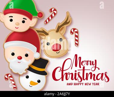 Weihnachten Lebkuchen cookie Vektor banner Vorlage. Frohe Weihnachten Typografie Gruß mit Lebkuchen cookie Elemente der Weihnachtsmann, Rentier. Stock Vektor
