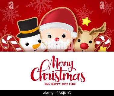 Weihnachten vector Hintergrund Vorlage. Merry chistmas Grußkarte Text in leeren weißen Raum für Nachrichten mit dem Weihnachtsmann, Schneemann, Rentiere, Candy Cane. Stock Vektor