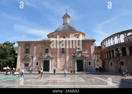 Plaça de la Mare de Déu (auch "Plaza de la Virgen) in Valencia, Spanien. Stockfoto