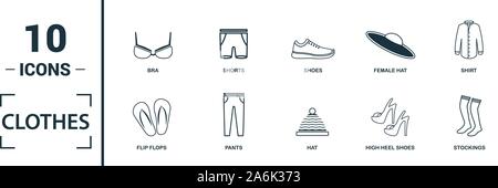 Kleidung Icon Set. Gehören kreative Elemente t-shirt, Jacke, Hose, Socken, Schuhe Symbole. Kann für Bericht, Präsentation, Grafik, Web Design Stock Vektor