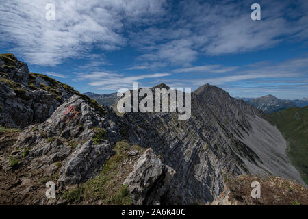 Die messerkante Grat der Grubigstein, Lermoos, die Zugspitze Arena, Ehrwald, Österreich Stockfoto