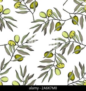 Olive Tree in einem Vektor Stil isoliert. Grün gravierten Tinte Art. Stock Vektor