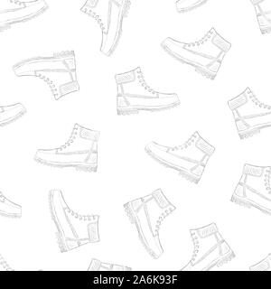 Contour Silhouette der graue Stiefel nahtlose Textur Stock Vektor