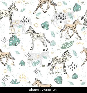 Nahtlose Muster mit niedlichen Hand gezeichnet Zebra. Im skandinavischen Stil. Vector Illustration Stock Vektor