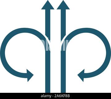 Vier Pfeile gerade oder vor und zurück drehen. Icon fortsetzen. Betreten und Verlassen. Nord und Süd Pfeile. U-Turn unterzeichnen. Vektor illustration Stock Vektor