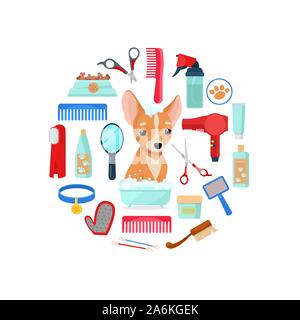Pflege Werkzeuge und Hund Stock Vektor