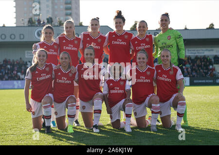 Borehamwood, Großbritannien. 27 Okt, 2019. Starten XI von Arsenal während der Barclay FA WSL Fußballspiel zwischen Arsenal vs Manchester City an der Wiese Park am 27. Oktober 2019 in Peterborough, England (Foto von Daniela Porcelli/SPP) Credit: SPP Sport Presse Foto. /Alamy leben Nachrichten Stockfoto