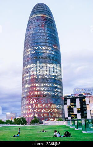 Barcelona Spanien, Katalonien Poblenou, Torre Glories, Agbar Tower, Wolkenkratzer, Architekt Jean Nouvel, Hightech-Architektur, struktureller Expressionismus, Plaza Pl Stockfoto