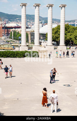 Barcelona Spanien,Katalonien Montjuic,Les Quatre Columnes,vier Säulen,Denkmal,katalanisches Unabhängigkeitssymbol,Repliken,von Josep Puig i Cadafalch,Stadt Skyli Stockfoto