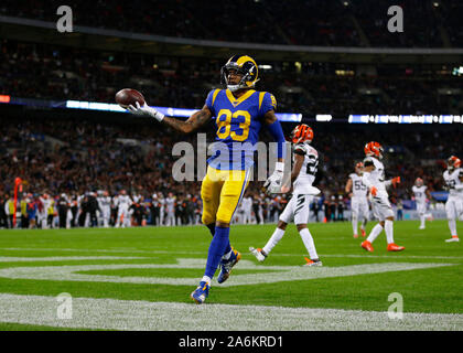 Wembley Stadion, London, UK. 27 Okt, 2019. National Football League, Los Angeles Rams gegen Cincinnati Bengals; Josh Reynolds von Los Angeles Rams mit einem Touchdown zu machen, 3-10-redaktionelle Verwendung Credit: Aktion plus Sport/Alamy leben Nachrichten Stockfoto