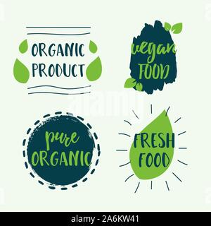 Vegan and healthy food oriented banner on green background. 100 fresh Stock Vektor