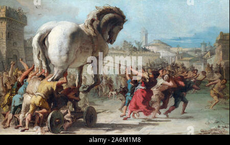 Die Prozession der Trojanische Pferd in Troja von Giovanni Domenico Tiepolo (1727-1804), Öl auf Leinwand, 1760 Stockfoto