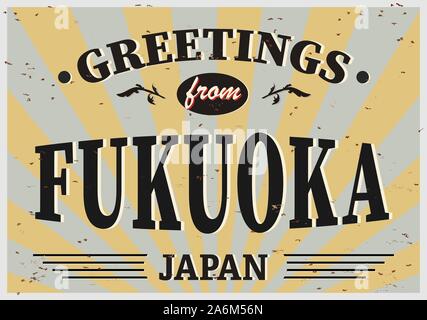 Grüße aus fukuoka Japan vintage grunge Karte auf weißem Hintergrund Stock Vektor