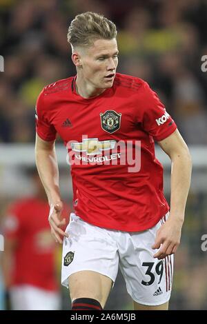 Norwich, UK. 26 Okt, 2019. Scott McTominay von Manchester United in der Premier League Match zwischen Norwich City und Manchester United an der Carrow Road am 27. Oktober 2019 in Norwich, England. (Foto von Matt Bradshaw/phcimages.com) Credit: PHC Images/Alamy leben Nachrichten Stockfoto