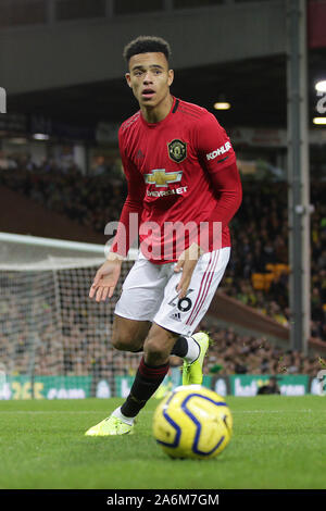Norwich, UK. 26 Okt, 2019. Mason Greenwood von Manchester United in der Premier League Match zwischen Norwich City und Manchester United an der Carrow Road am 27. Oktober 2019 in Norwich, England. (Foto von Matt Bradshaw/phcimages.com) Credit: PHC Images/Alamy leben Nachrichten Stockfoto