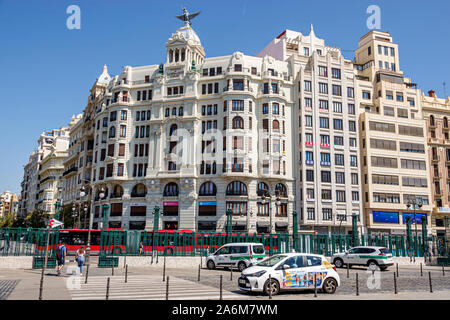 Valencia Spanien,Edificio de la Union y el Fenix,1929,von Architekt Enrique Viedma Vidal,Neobarock-Stil,Carrer Calle Xativa,Außen,Verkehr,Stadtskyl Stockfoto