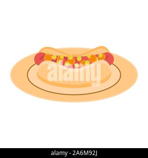 Hot Dog auf einem Teller. Fast food Menü. Konzept Abbildung Stock Vektor