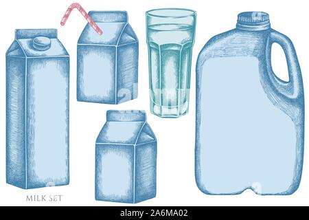 Vektor einrichten von Hand gezeichneten Pastell Glas, Milch, Gallone Milch lieferbar Abbildung: Stock Vektor