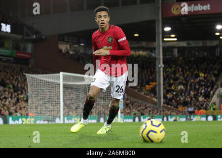 Norwich, UK. 26 Okt, 2019. Mason Greenwood von Manchester United in der Premier League Match zwischen Norwich City und Manchester United an der Carrow Road am 27. Oktober 2019 in Norwich, England. (Foto von Matt Bradshaw/phcimages.com) Credit: PHC Images/Alamy leben Nachrichten Stockfoto