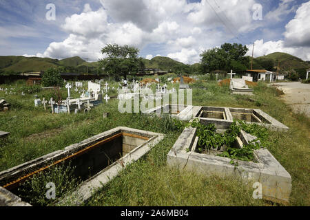 Valencia, Carabobo, Venezuela. 27 Okt, 2019. Oktober 27, 2019. Gräber geschändet ist Teil des Szenarios, die gesehen werden kann, wenn das Unkraut und Kriminalität es auf dem städtischen Friedhof, wo der Verstorbene nicht in Frieden ruhen und Familienangehörigen ist es auch bei jedem Besuch Leiden zulassen, in Valencia, Carabobo Zustand. Foto: Juan Carlos Hernandez Credit: Juan Carlos Hernandez/ZUMA Draht/Alamy leben Nachrichten Stockfoto