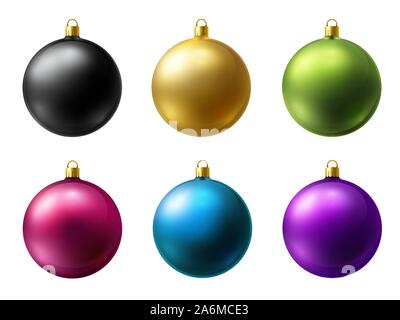 Realistische matt farbige Weihnachtskugeln Vektor auf weißem Hintergrund Stock Vektor