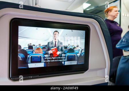 Fort Ft. Lauderdale Florida, Fort Lauderdale-Hollywood International Airport FLL, Delta Airlines, Flugzeug, innen, Business Class, Kabine, Sitzlehne Touch-SCR Stockfoto