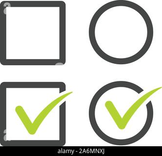 Heben Sie die Markierung, quadratischen und runden Checkbox mit Blank gesetzt und angeklicktes Kontrollkästchen line Art Vektor Symbol für Anwendungen und Websites. Vektor illustration Stock Vektor