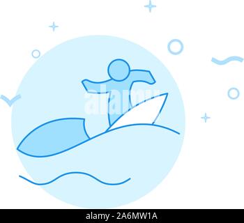 Surfer, Surfen Vektor icon. Flache Darstellung. Gefüllte Linienstil an. Blue monochrome Design. Editierbare Schlaganfall. Strichstärke einstellen. Stock Vektor