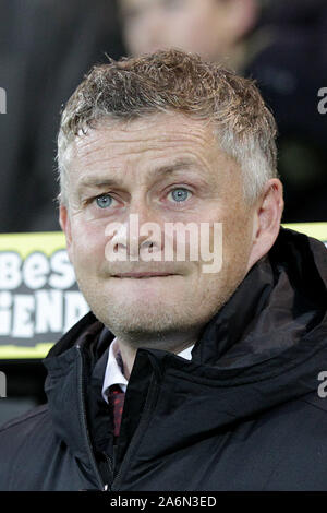 Norwich, UK. 27 Okt, 2019. Manchester United Manager Ole Gunnar Solskjær während der Premier League Match zwischen Norwich City und Manchester United an der Carrow Road am 27. Oktober 2019 in Norwich, England. (Foto von Matt Bradshaw/phcimages.com) Credit: PHC Images/Alamy leben Nachrichten Stockfoto