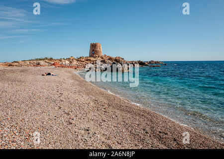 Der wunderschöne Strand von Torre di Bari in Ogliastra, Sardinien Stockfoto