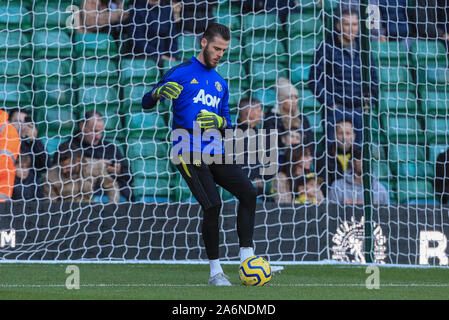 27. Oktober 2019, Carrow Road, Norwich, England, Premier League, Norwich City v Manchester United: David de Gea (1), Manchester United in der Aufwärmphase Credit: Mark Cosgrove/News Bilder Stockfoto