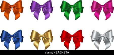 Bunte isolierte Bögen für Weihnachten und Geburtstag Dekorationen eingestellt Stock Vektor