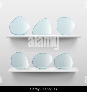 Regale mit Glas App Icons auf weißem Hintergrund Stock Vektor