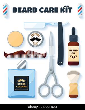 Rasieren Werkzeuge und Zubehör für Hipster mit weichen Schatten einstellen Stock Vektor