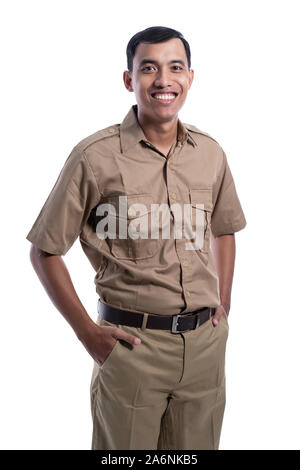 Indonesien Arbeiter tragen khaki Uniform Stockfoto