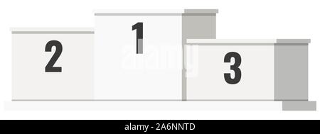 Flache design vector Abbildung: Weiße Siegertreppchen Vorlagen mit 1, 2, 3 Anzahl auf weißem Hintergrund. Stock Vektor