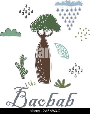 Cute Winter Symbol mit Baobab. Hand gezeichnet, im skandinavischen Stil. Vector Illustration Stock Vektor