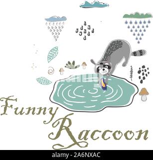 Cute Symbol mit Waschbären. Hand gezeichnet, im skandinavischen Stil. Vector Illustration Stock Vektor