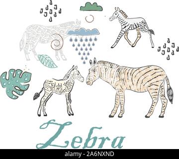 Cute Winter Symbol mit Zebras und Wolken. Hand gezeichnet, im skandinavischen Stil. Vector Illustration Stock Vektor